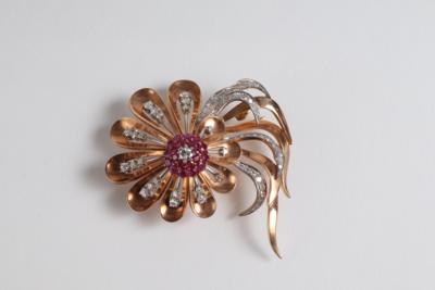 Brillant Diamantbrosche "Blume" zus. ca. 1,40 ct - Jewellery, Works of Art and art
