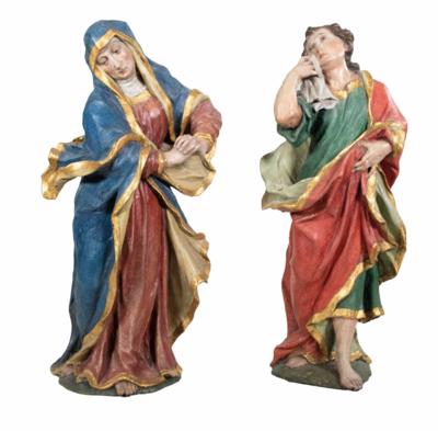 Trauernde Hl. Maria und Hl. Johannes der Evangelist, Alpenländisch, 1. Hälfte 18. Jahrhundert - Klenoty, umění a starožitnosti