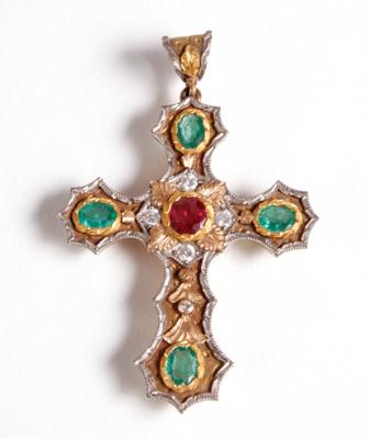 Brillant Rubin Smaragdkreuz - Jewellery, Works of Art and art