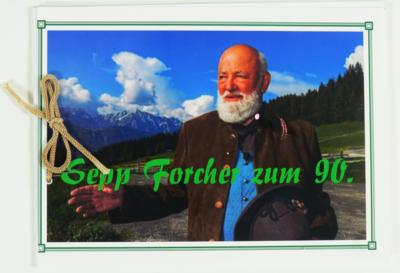 Mit Schuhband gebundene Broschüre zum "90er" von Sepp Forcher - From the estate of SEPP FORCHER