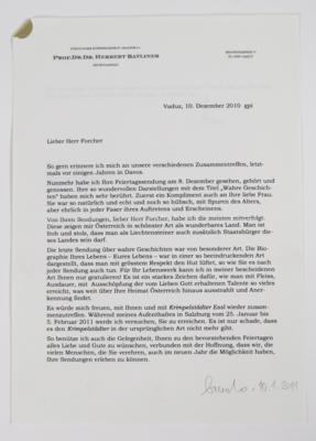 Schreiben des Fürstlichen Kommerzialrates und Senators Prof. Dr. Herbert Batliner aus Vaduz - Dal patrimonio di SEPP FORCHER