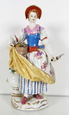 Gärtnerin mit Sichel und Blumenkorb, Entwurf Michel Victor Acier 1768-70, Meissen,1988 - Schmuck, Kunst & Antiquitäten