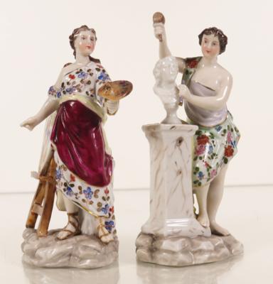 2 kleine allegorische Figuren: Malerei und Skulptur, - Antiques, art and jewellery