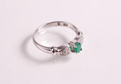 Diamant Smaragd Damenring - Jewellery, art and antiques