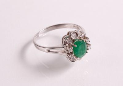 Diamant Smaragd Damenring zus. ca. 0,10 ct - Schmuck, Kunst und Antiquitäten