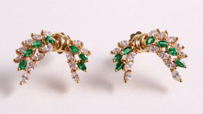 Diamant Smaragdohrstecker zusammen ca. 1,10 ct - Klenoty, umění a starožitnosti