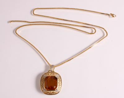 Diamant Citrin Anhänger zus. ca. 0,20 ct - Jewellery, antiques and art