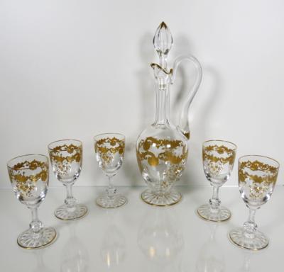 Saint-Louis Karaffe mit Stöpsel und 5 Gläser "Massenet", Cristalleries de Saint-Louis, 2. Hälfte 20. Jahrhundert - Jewellery, antiques and art