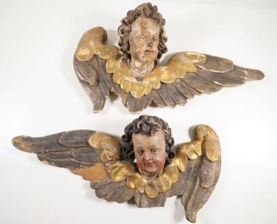 Paar geflügelte Engelsköpfe, Süddeutsch/Österreichisch, 17./18. Jahrhundert - Porzellan, Glas und Sammelgegenstände