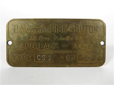 DeDion Bouton "Typenschild" - Automobilia