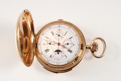 Repititionstaschenuhr mit Kalendarium u. Chronograph - Jewellery and watches