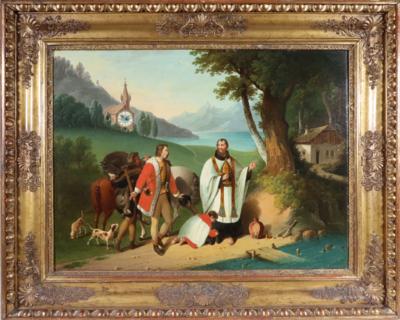 Biedermeier Bilderuhr mit Musikspielwerk, "Rudolf von Habsburg", um 1840 - Nábytek a interiér