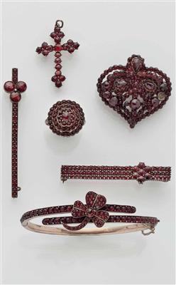 Granatschmuck 19./20. Jhdt., 6 Stück - Arte, antiquariato e gioielli - Salisburgo