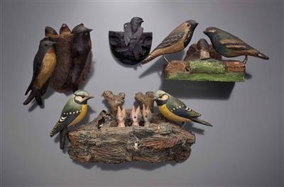 4 Vogelnester mit Singvögeln - Easter Auction (Art & Antiques)