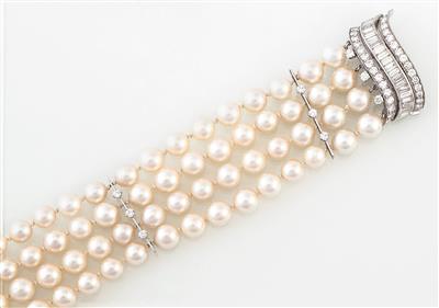 Diamant Kulturperlenarmband - Schmuck, Taschen- und Armbanduhren - Kunst des 20. Jahrhunderts; Sonderteil Nachlass Schlagersängerin LOLITA