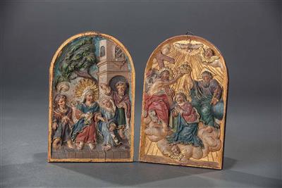 2 bogenförmige sakrale Relieftafeln, Alpenländisch, 18. Jhdt. - Osterauktion - Kunst und Antiquitäten