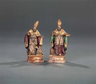 2 Statuetten - Hl. Ambrosius und Hl. Augustinus, Süddeutsch 18. Jhdt. - Asta di pasqua (arte e antiquariato)