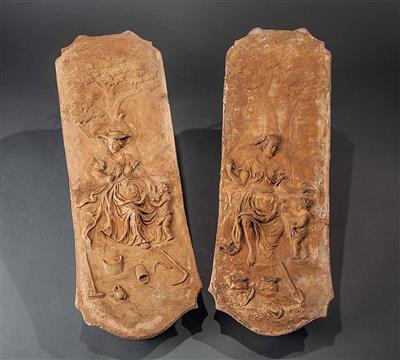 2 Relief-Keramikkacheln, 18. Jhdt. - Easter Auction (Art & Antiques)