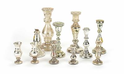 9 Kerzenleuchter, Paar Vasen aus Silberglas, Böhmen 2. Hälfte 19./Anfang 20. Jhdt. - Sammlung Friedrich W. Assmann