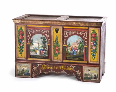 Zillertaler Bauerntruhe, Tirol Mitte 19. Jhdt. - Christmas-auction Salzburg- Furniture, Carpets, Paintings