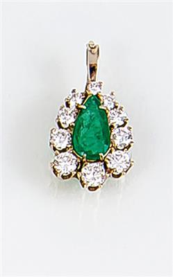 Smaragd-Brillantanhänger zusammen ca. 1,30 ct - Schmuck, Taschen- und Armbanduhren - Kunst des 20. Jahrhunderts