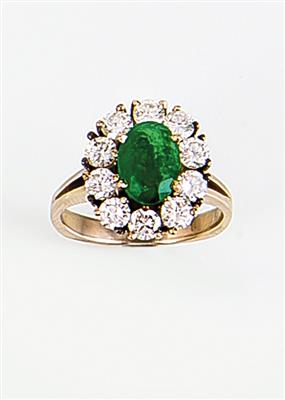 Smaragd-Brillantdamenring zusammen ca. 1,50 ct - Schmuck, Taschen- und Armbanduhren - Kunst des 20. Jahrhunderts