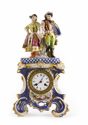 Porzellan-Pendule, wohl Frankreich, Mitte 19. Jhdt. - Schmuck, Uhren und Antiquitäten