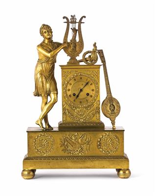 Französische Empire-Pendule, "Allegorie der Musik", Frankreich um 1815 - Vánoční aukce - obrazy, koberce, nábytek