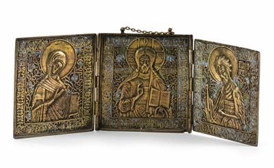 Russische Reise-Ikone (Triptychon) um 1800 - Antiquariato