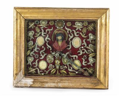 Klosterarbeit - Reliquienbild, Alpenländisch 18. Jahrhundert - Vánoční aukce