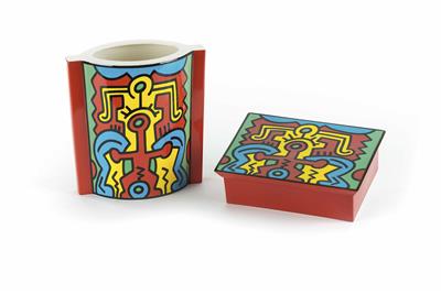 Vase und Deckeldose, Villeroy  &  Boch 1992, Design Keith Haring (1958-1990) - Klenoty, umění a starožitnosti