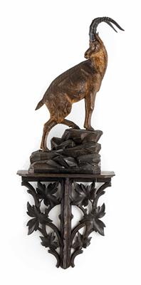 Steinbock auf Felsenterrainsockel, Werkstatt Heissl in Ebensee, Oberösterreich um 1900 - Easter Auction