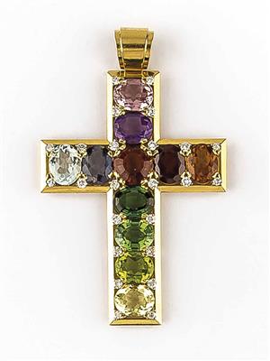 Brillantkreuzanhänger zus. ca. 1 ct - Schmuck, Taschen- und Armbanduhren, Kunst des 20. Jahrhunderts
