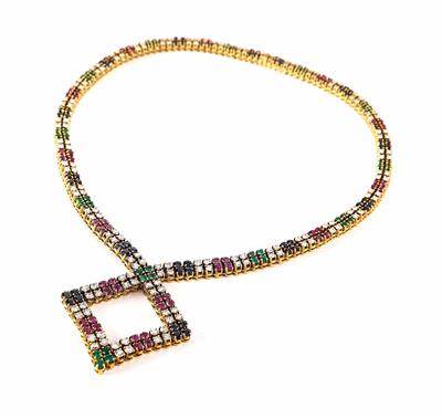 Brillant Farbstein Collier zus. ca. 7,90 ct - Gioielli, arte e antiquariato