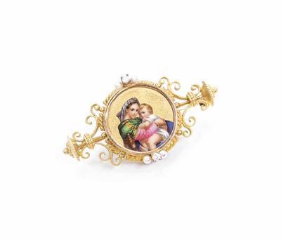 Brillantbrosche mit Miniaturmalerei - Jewellery, Watches, 20th Century Art
