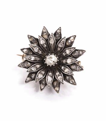 Diamantrautenbrosche "Blüte" zus. ca. 1,10 ct - Jewellery, Watches, 20th Century Art