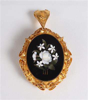 Anhänger Spätviktorianische Pietra Dura Blume, wohl Frankreich, 2. Hälfte 19. Jahrhundert - Klenoty, umění a starožitnosti