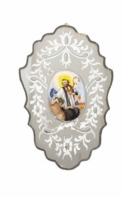 Hinterglas-Spiegelschliffkartusche, Böhmen 1. Hälfte 19. Jahrhundert - Christmas auction - Silver, glass, porcelain, graphics, militaria, carpets