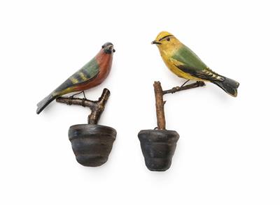 Paar Viechtauer Singvögel, Oberösterreich, 19. Jahrhundert - Weihnachtsauktion, Volkskunst und Antiquitäten
