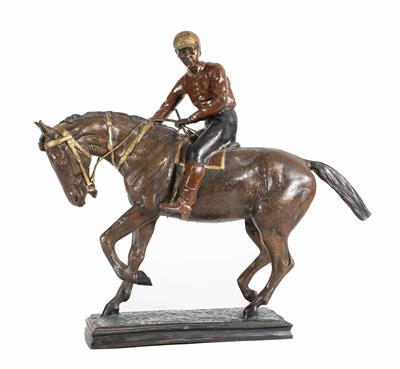 Jockey zu Pferd, nach dem Vorbild von Isidore-Jules Bonheur (1827-1901), wohl 1. Viertel 20. Jahrhundert - Gioielli e orologi del XX secolo