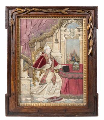 Klosterarbeit - Applikationsbild, letztes Viertel 18. Jahrhundert - Christmas auction - Silver, glass, porcelain, graphics, militaria, carpets