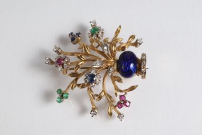 Diamantbrosche "Blumenbukett"zus. ca. 0,35 ct - Christmas auction - Silver, glass, porcelain, graphics, militaria, carpets