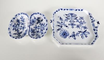 1 achteckiges Henkeltablett, 1 zweipassige Kabarettschale, Meissen, um 1870/80 - Porcellana, vetro e oggetti da collezione