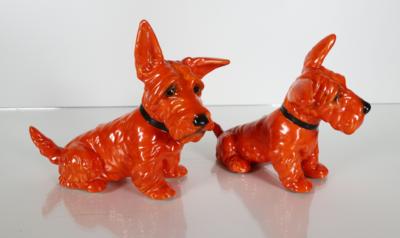 2 Hunde (Scotch Terrier), Entwurf Rudolf Podany, Keramos, Wien, vor 1949 - Porzellan, Glas und Sammelgegenstände