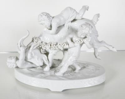 Drei Putti mit Ziegenbock, wohl Porzellanfabrik Müller  &  Co., Volkstedt, 1. Hälfte 20. Jahrhundert - Porcellana, vetro e oggetti da collezione