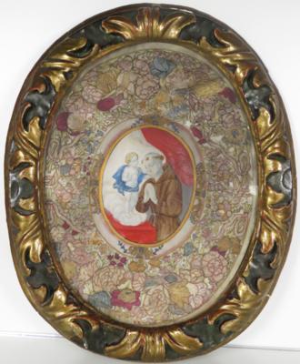 Klosterarbeit-Collagebild, Anfang 19. Jahrhundert - Porzellan, Glas und Sammelgegenstände