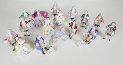 Porzellanfiguren aus dem "Flötenkonzert Friedrichs des Großen in Sanssouci", - Porzellan, Glas und Sammelgegenstände