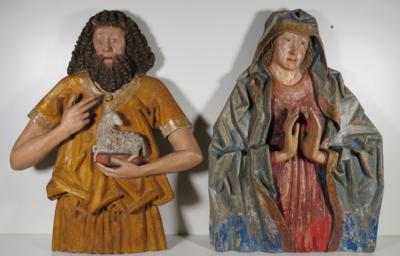 Zwei gotische Reliefs, 'Hl. Maria und Hl. Johannes der Täufer', Südtirol, 1. Hälfte 16. Jahrhundert - Porcellana, vetro e oggetti da collezione