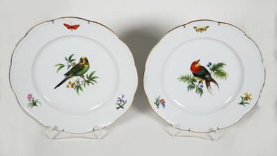 2 Speiseteller mit exotischer Vogelmalerei, Meissen, 1969 - Porcelain, glass and collectibles