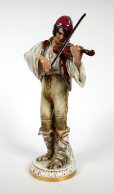 Geige spielender junger Mann, Entwurf Selmar Werner 1897, Meissen, vor 1924 - Porcellana, vetro e oggetti da collezione